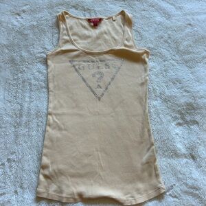 Guess Beige Tank Top with Silver Logo